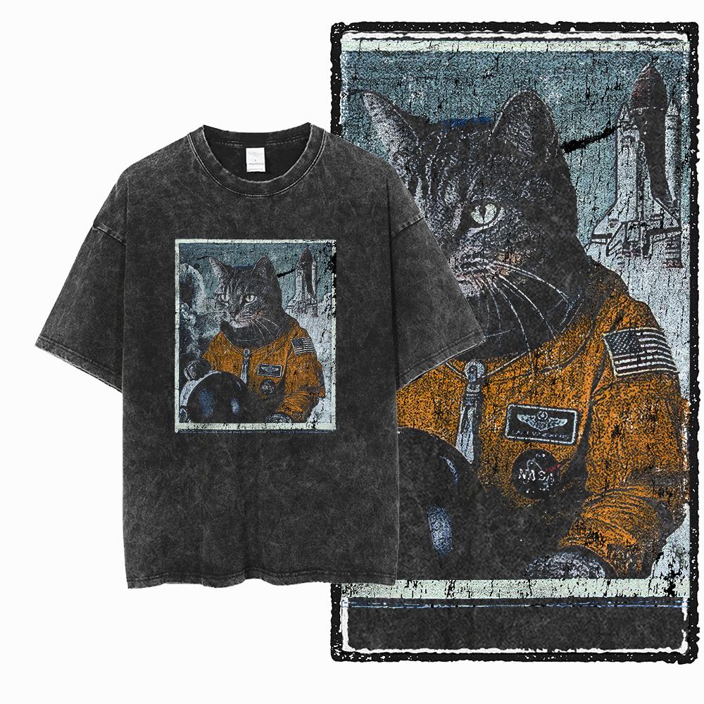 COOLMIND DB Katze Bedrucktes Baumwoll-Säuregewaschenes Exklusives Grafik-Unisex-T-Shirt Cooles Streetwear Herren T-Shirts Große Größe T-Shirt für Männer