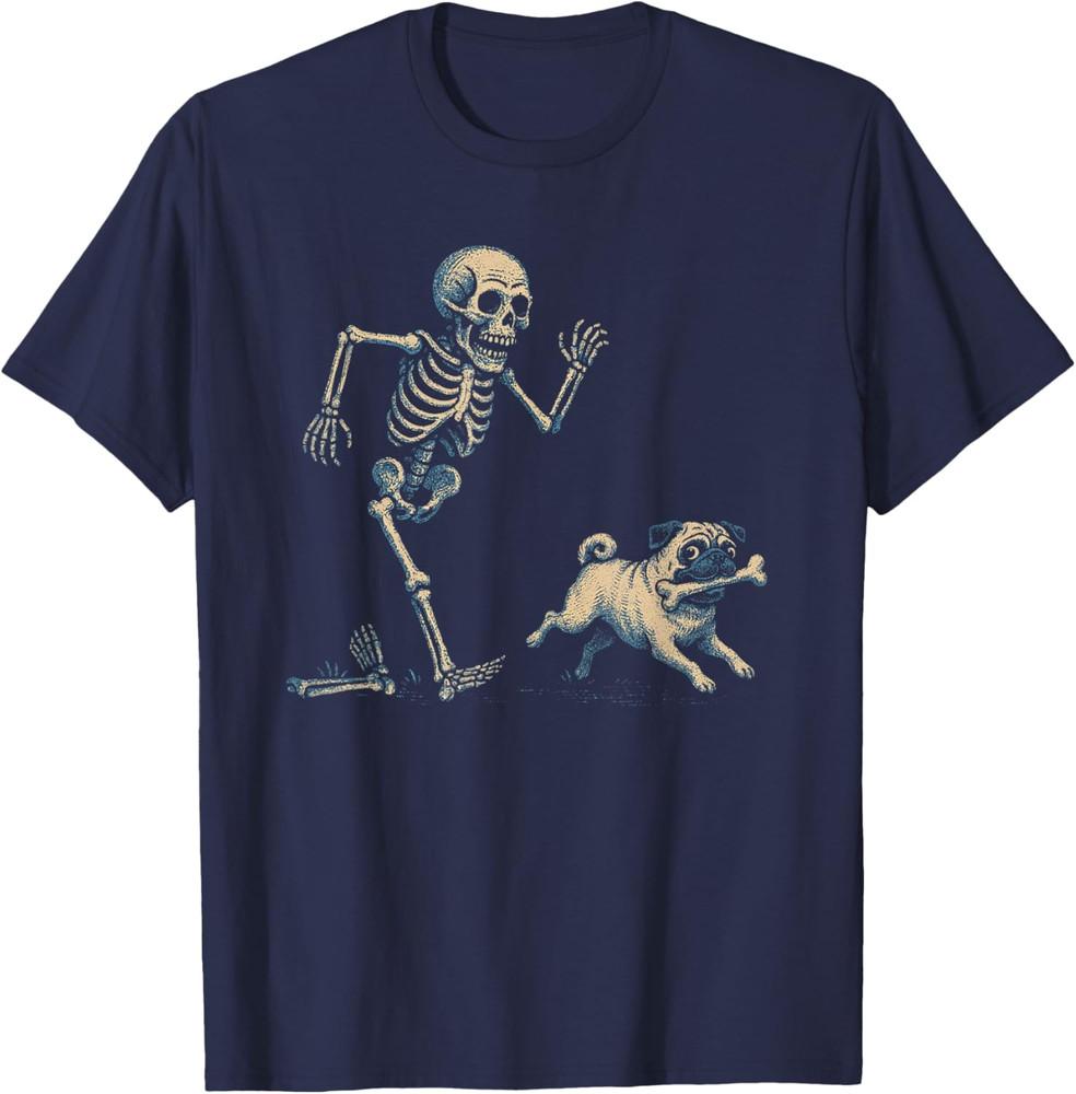 Funny Skeleton Chasing Pug Halloween Dog Mom Pug Lover T-Shirt Unisex T-Shirt S