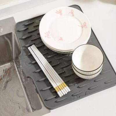 Non-slip Silicone Drainage Mat Large Size Utensils Drying Tableware Drainer Pad Anti-scald Coaster Foldable Sink Placemat
