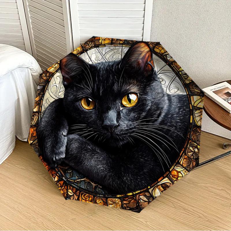 1pc Black Cat Artwork Automatic Folding Umbrella, Heavy-Duty 8-Rib Construction, Perfect for Everyday Yy251114113