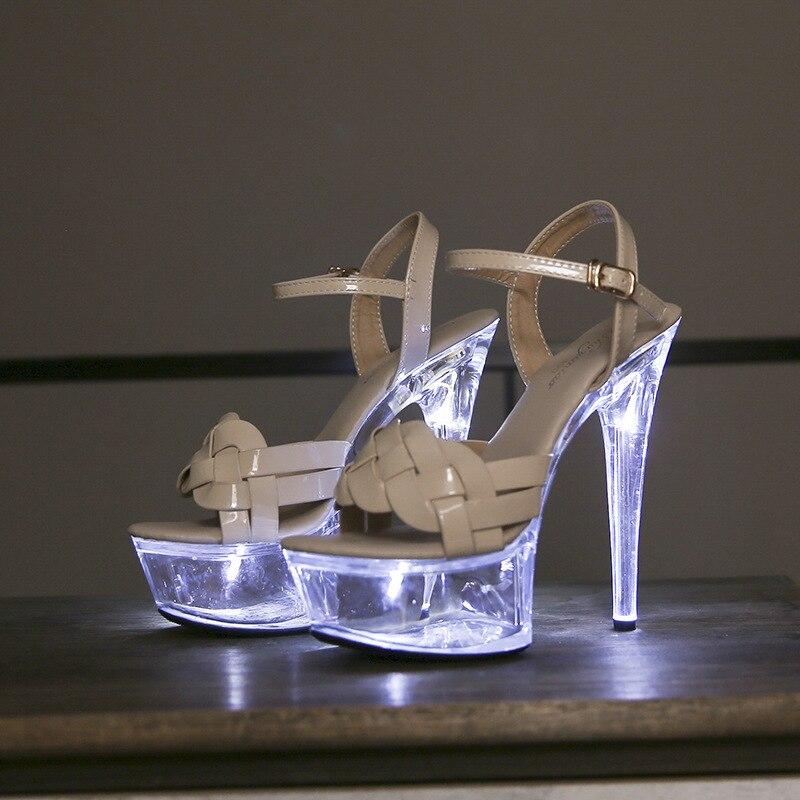 Women Led Light Dance Sandals Nightclub 15CM Transparent Crystal Shining Sandals LFD-190-A90