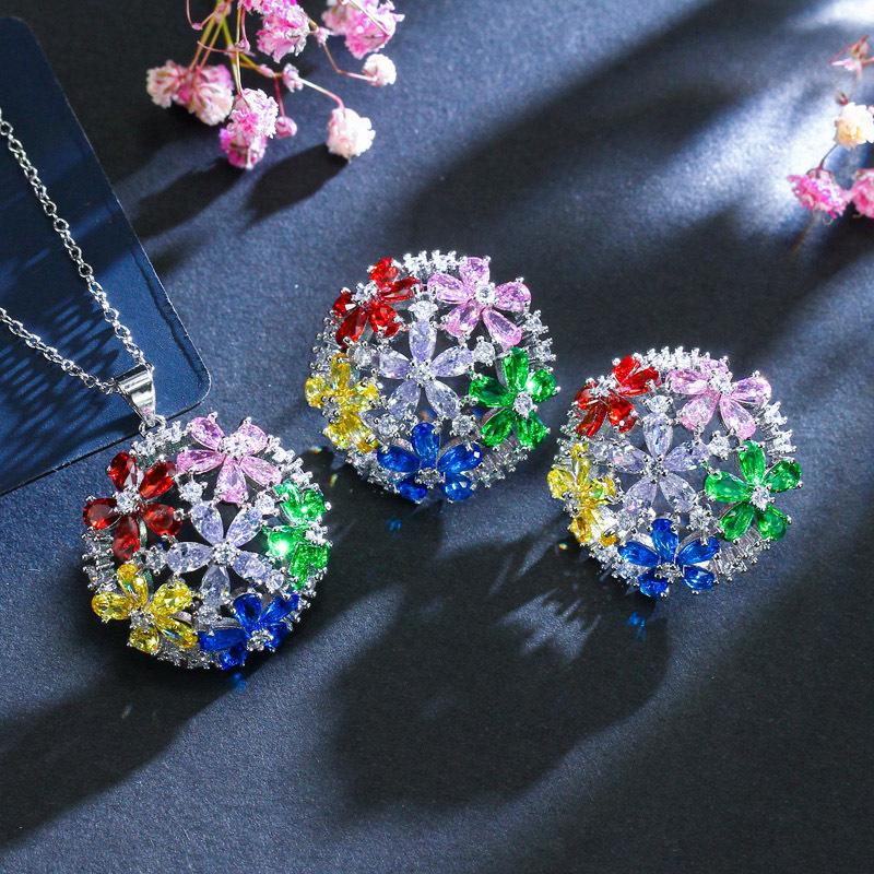 2018 Pure Needle Micro-Inlaid Zircon Necklace Earrings Set, Environmentally Friendly Electroplating