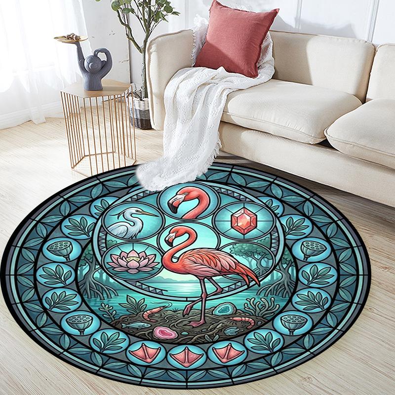 Flamingo Glass Scene Round Area Rug Under Office Chairs Bedroom Living Room Home Decor