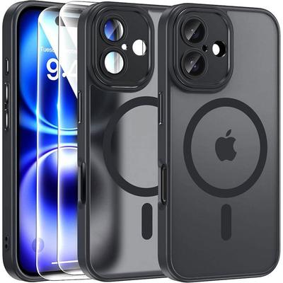 Protective Case - BOOLING - for iPhone 17 - Black - Magnetic Ring - 2 Tempered Glass
