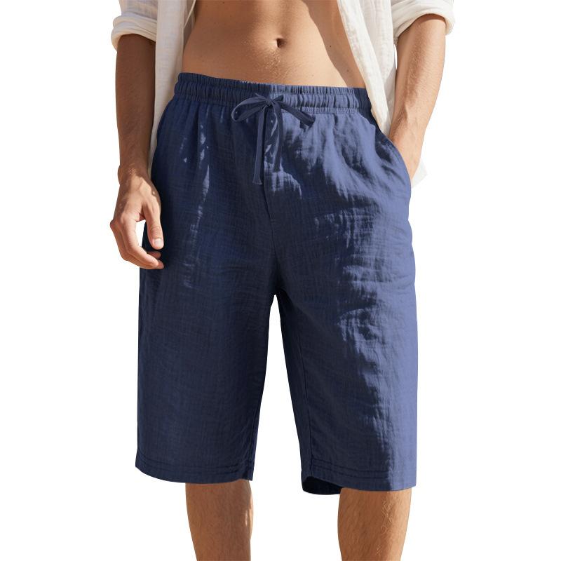 Herren Leinen Shorts Elastischer Bund Schnelltrocknende Shorts Herren Einfarbige Atmungsaktive Wadenlange Hose Mann Leichte Tägliche Strandshorts Sommerhosen