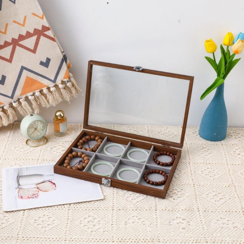 Chic Wood Earring Holder with Lid Wood Jewelry Collection Box with Partitions and Lid Elegant Presentation Tray