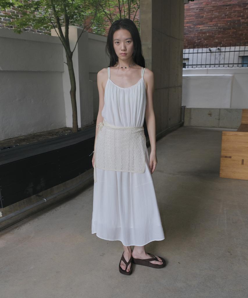 Mosyupamosyu Maxi String Drape Dress [White]