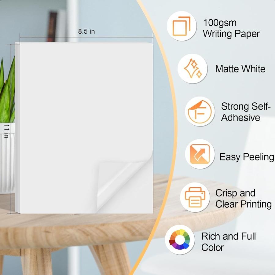 Printable Sticker Paper for Inkjet Printer 40 Sheets 8.5inchesx11 Matte Sticker Printer Paper Full Sheet Labels Sticker Paper f