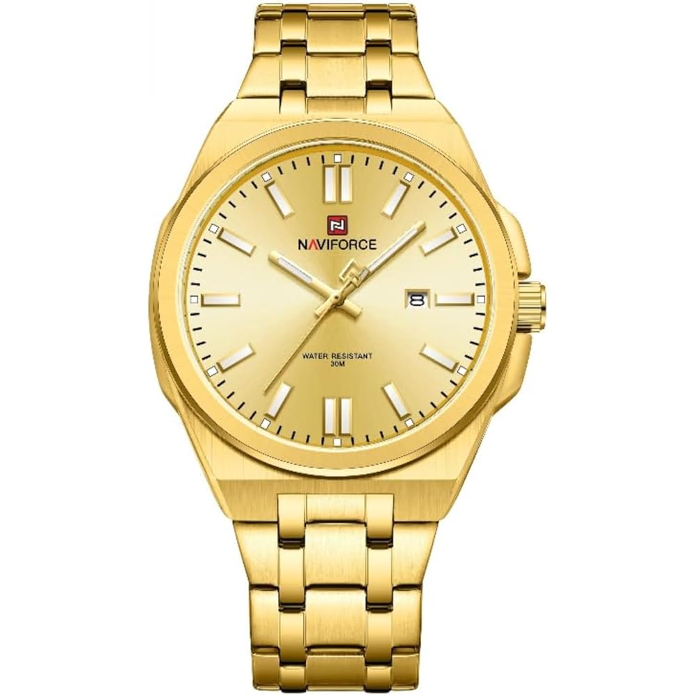 Men s Gold Business Quartz Watch with Calendar, Night Light, Waterproof Band