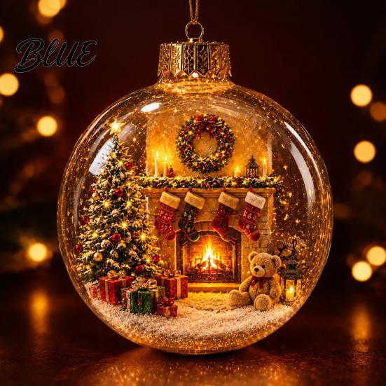 Glowing Christmas Ornaments Story Ornament Mini Holiday Scene In Ball with Warm LED 3D Acrylic Hanging Baubles Light Clear Decoration for Tree Home