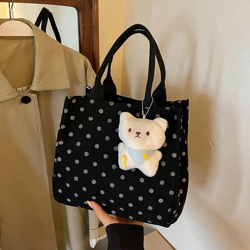 Dot-pattern Tote Bag - Cute Girl's Pink Single-shoulder Canvas Handbag