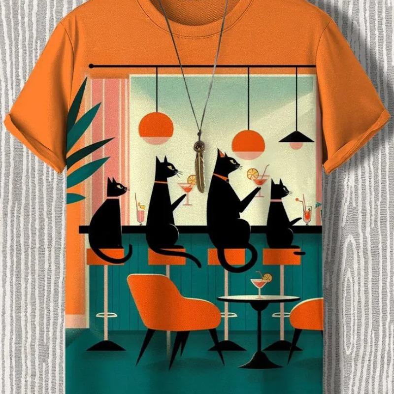 

Футболка с принтом мультяшного кота для мужчин, футболка в стиле аниме, топы для активного отдыха в стиле хип-хоп, повседневная свободная футболка с коротким рукавом, мужская одежда 3XL