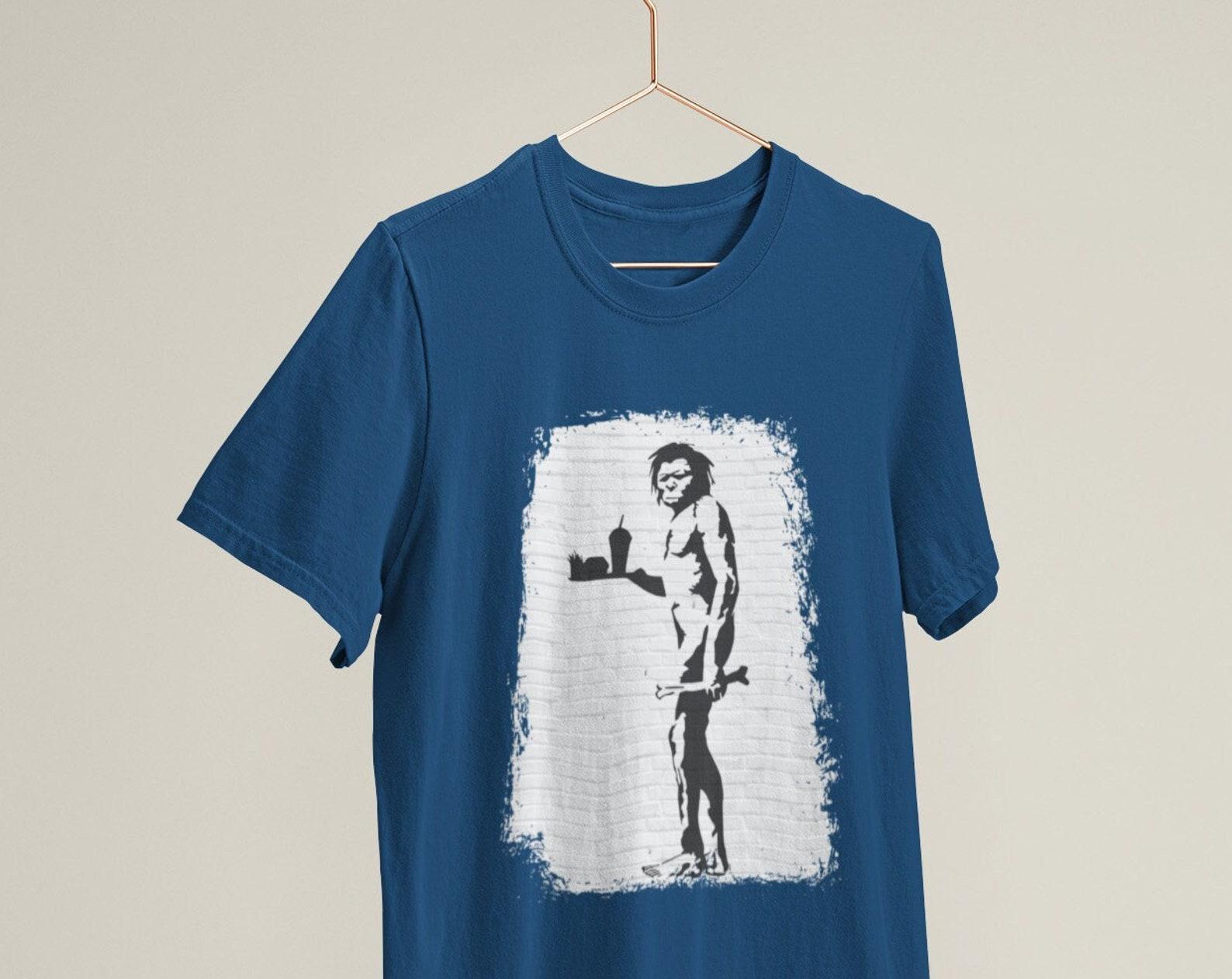 Banksy Caveman Fast Food Graffiti / Heavyweight cotton unisex T shirt with print tee top 3XL