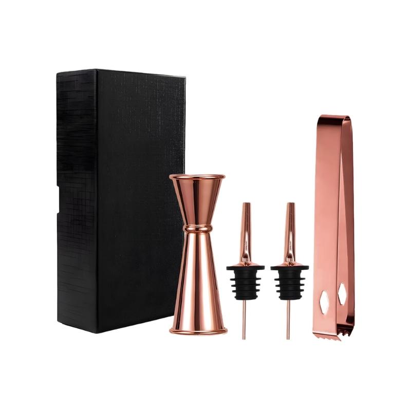 Hochwertiges rostfreies Stahl-Barkeeper-Werkzeugset mit Eiswürfelzange, Ausgießern und Messbecher für Zuhause, Pubs und die Zubereitung von Cocktails