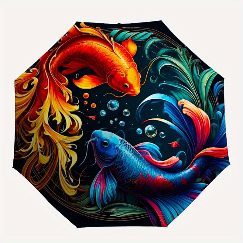 

1pc Koi Fish ArtworkAutomatic Folding Umbrella, Portable & Foldable Design with 8 Ribs, Casual Outdoor Accessory yy250804164