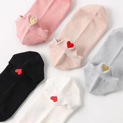 Cute Embroidery Love Heart Socks Fashion Funny Sokken Heel With Glitter Gold Silk Red Heart Ankle Socks Dropship