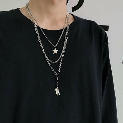 Street Hipster Hip Hop Long Multi-layer Rabbit Star Necklace Pendant Men Women Sweater Chain Jewelry YSX
