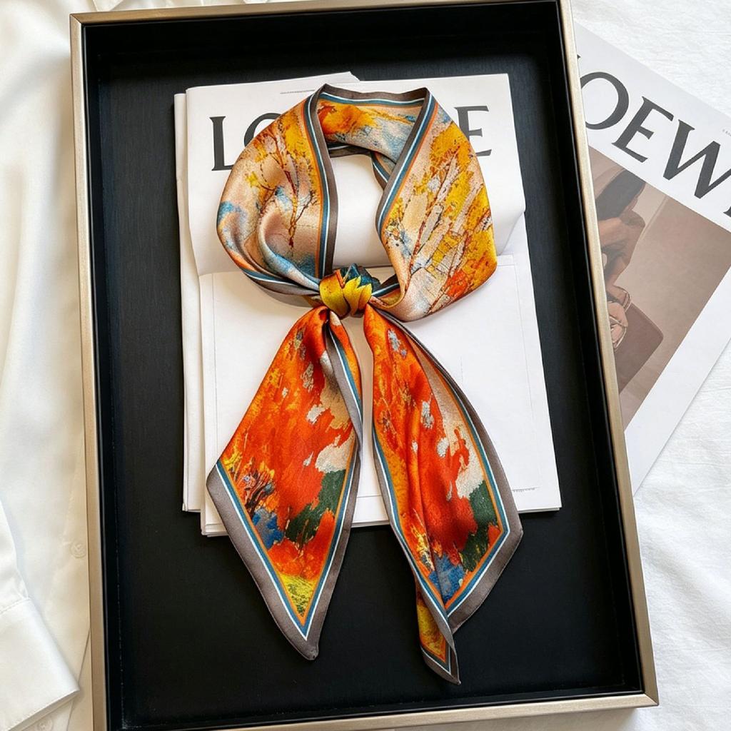 Korean Version of Rabbit Long Silk Scarf Streamer Women's Spring and Autumn New Scarf Double-layer Double-sided Decorative Scarf Handle Tied Bag