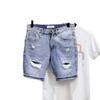 Men's Korean Style Slim Summer Denim Shorts with Distressed Details