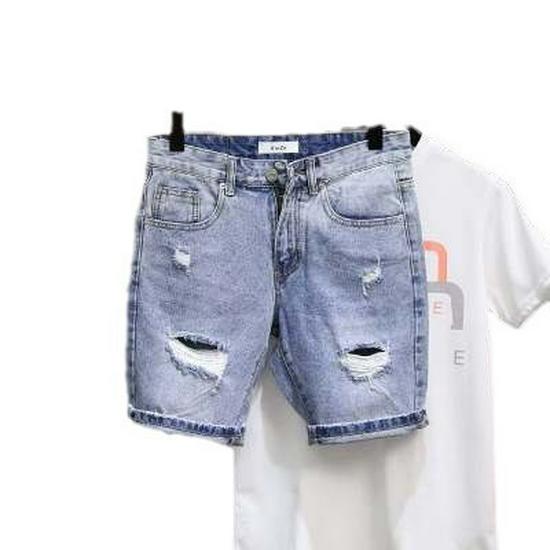 Men's Korean Style Slim Summer Denim Shorts with Distressed Details