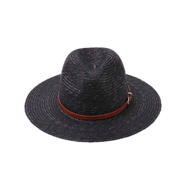 New British Fashion Leather Buckle Handwoven Straw Hat Big Eaves Sunshade Sunscreen Top Hat Seaside Holiday Temperament Hat