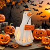 Halloween Porch Ghost Figurine Resin Cow Goose Cat Statue with Pumpkin Bucket or Welcome Sign for Indoor Outdoor Yard Lawn Shelf Table Decor