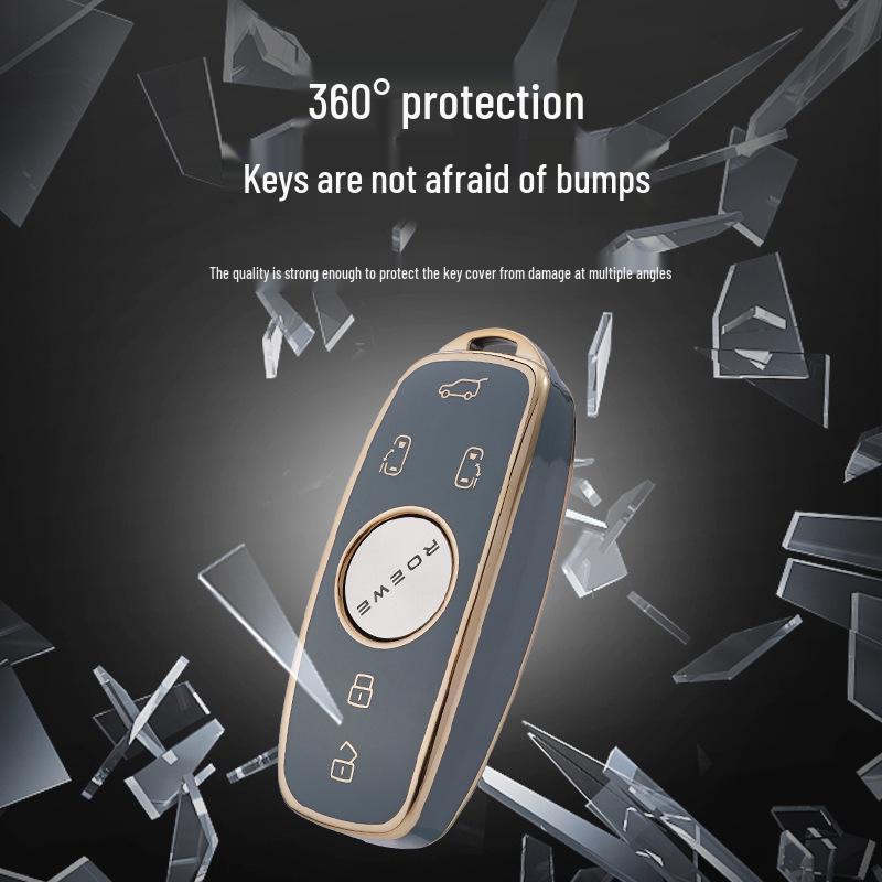 Roewe iMAX8 Key Cover - Stylish Gold Edge Silicone Protective Shell for Business Cars