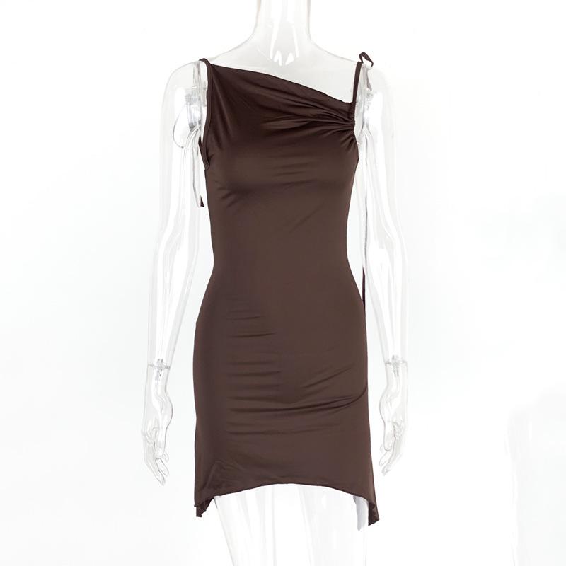 

Women s Summer 2025 Backless Ruched Tie-Up Asymmetrical Dress Small