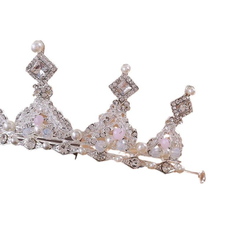 Bridal Crown Headband Children Princess Hair Crown Crystal Girls Headband Handmade Pearl Performance Hair Accessories Birthday Crown