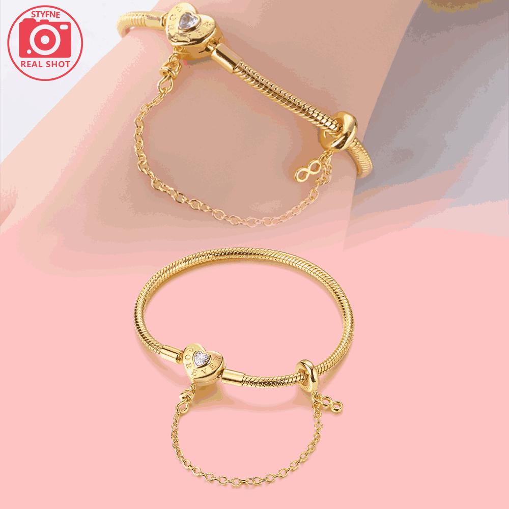 

Authentic Original Copper Metal Golden Vintage Heart Snake Bone Bracelet High Quality Fine Jewelry Infinite Safety Feature Chain Bracelet High 20cm