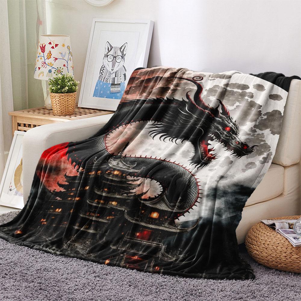 Black Dragon Pagoda Full Moon Blanket Home Decor Soft And Comfortable Machine Washable Sheet Nap Blanket