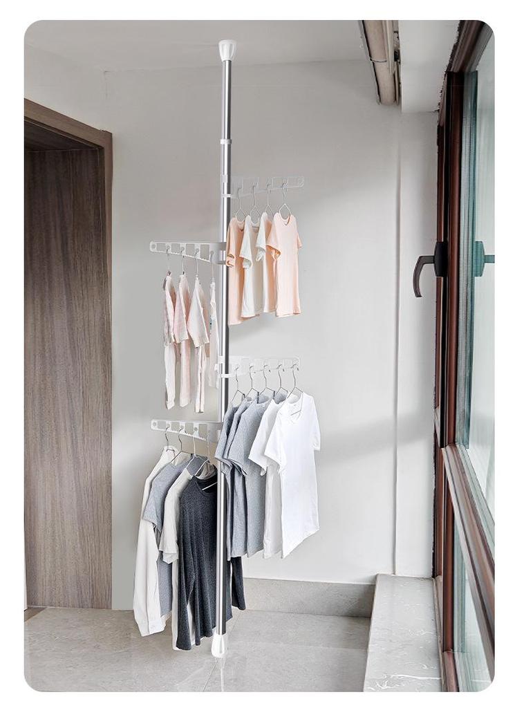 Indoor Retractable Floor-to-Ceiling Clothes Rack for Bedroom and Balcony