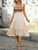 Women Casual Color Block Off Shoulder Embroidered Midi A Line Sleeveless Dress
