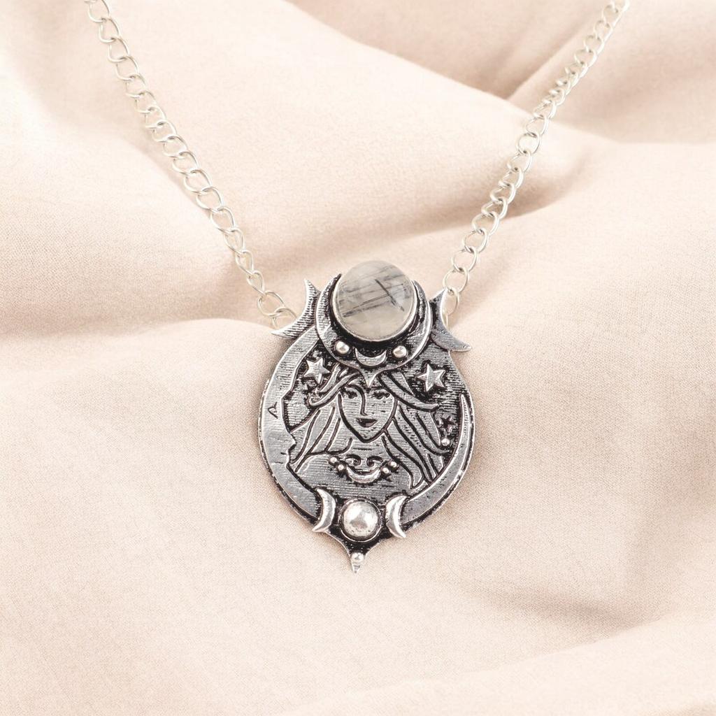 Antique Black Rutile Crystal 925 Sterling Silver Oxidized Pendant Jewelry 1.63" CP-22-25