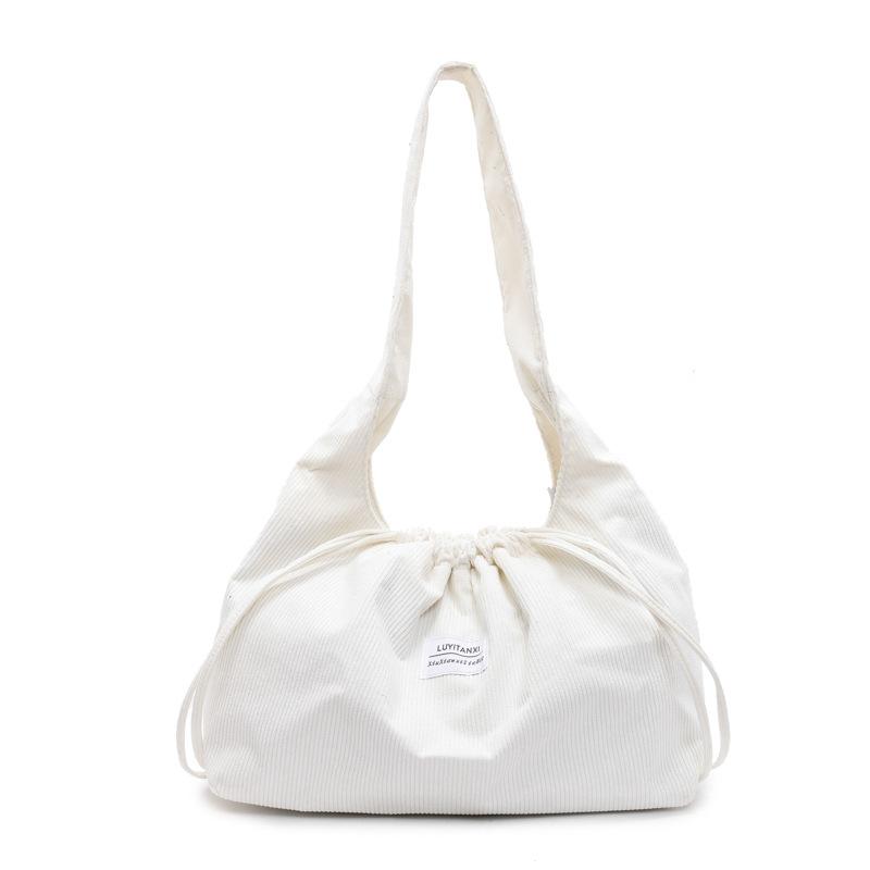 Corduroy Texture Large-capacity Bag Women's 2025 New Shoulder Bag Simple Soft Surface Casual Drawstring Tote Bag