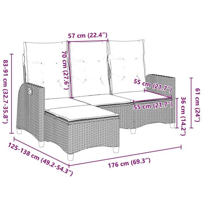 VidaXL Canapé de jardin inclinable coussins forme de L beige polyrotin, canapé d'extérieur, canapé de jardin inclinable, 4108241
