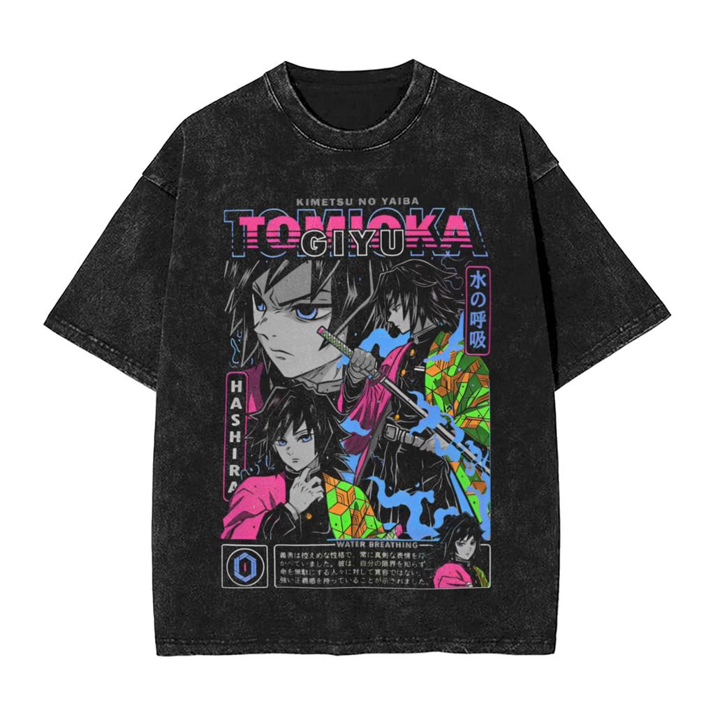 Anime Demon Slayer Retro Street Style Unisexga Enthusiasts YK Washed Unisex Tshirt M
