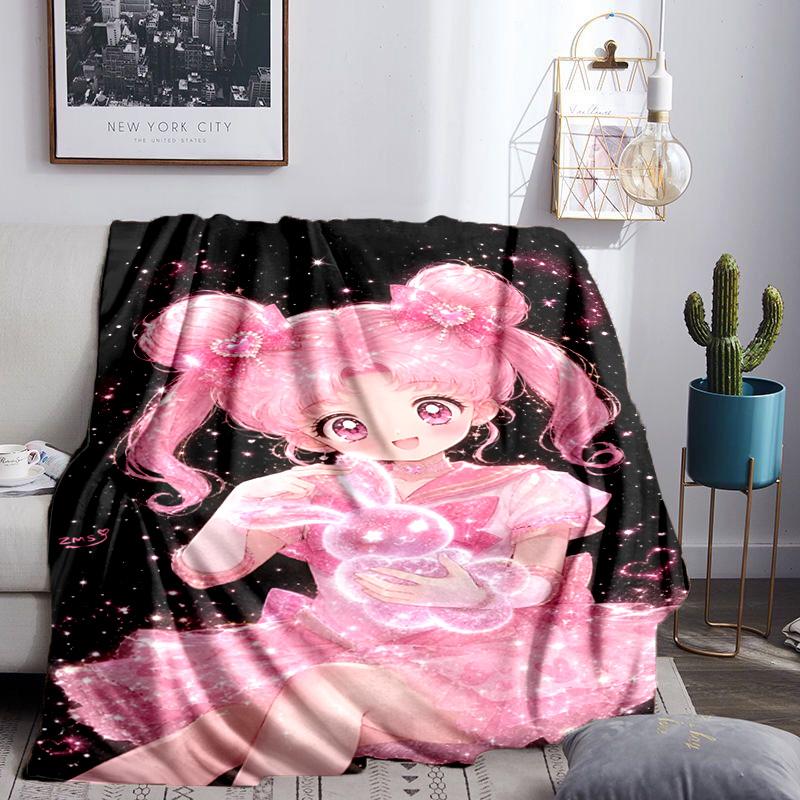 Pink Heart Puella Magi  Throws Blanket Flannel Blankets Plush for Couch Bed Gifts for Men Women Travel picnic blanket Christmas fan gifts