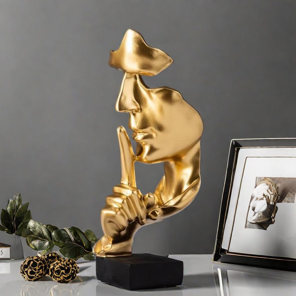 Silence Européen Est Une Figure Dorée Statue Abstraite Résine Artisanat Ornement Salon Bureau Décorations de Bureau Fournitures