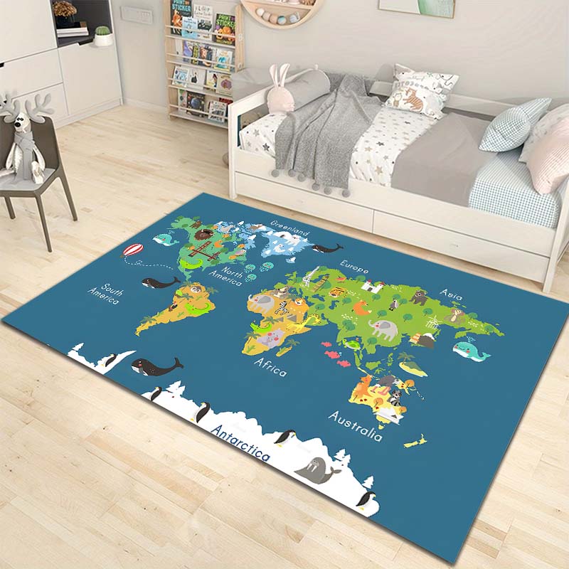 Cartoon World Map Pattern Floor Rug Carpets for Living Room Bedroom Bedside Bathroom Floor Mat Area Rug Kids Room Decor Gift