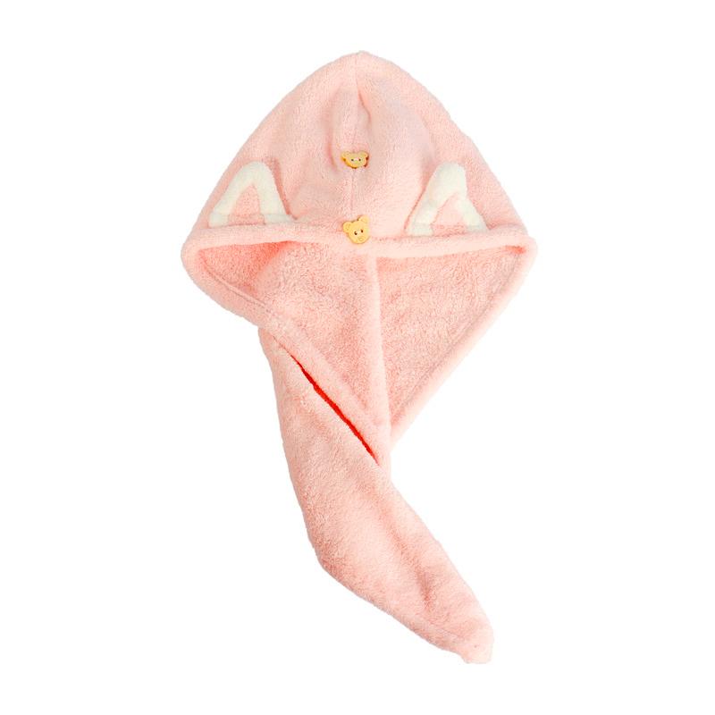 Quick Dry Hair Towels Women And Child Cute Cat  Ear Super Absorption Thicker Microfiber Turban Towels With Bear Buttons
