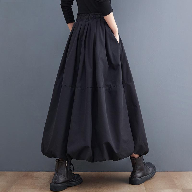 2024 Spring High Waist Slimming Elastic Tie Lantern Midi Skirt