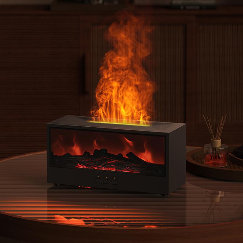 

Увлажнитель 4-в-1 с эффектом пламени для камина, диффузор эфирных масел для ароматерапии, настольный очиститель воздуха с дистанционным управлением для чёрный