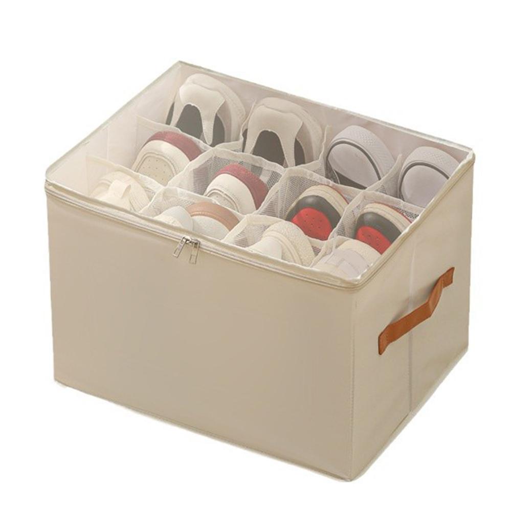 Foldable Shoe Storage Box with 16 Adjustable Dividers Fabric Material for Customizable Shoe Storage and Space Saving