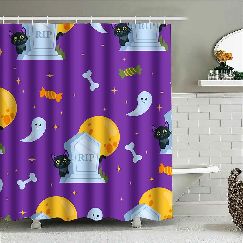 

Tuniu Halloween Ghost Bat Skull Shower Curtain For Bathroom Spooky Gothic Decor Scary Print Dark Purple W60H190(CM)-1 Pcs