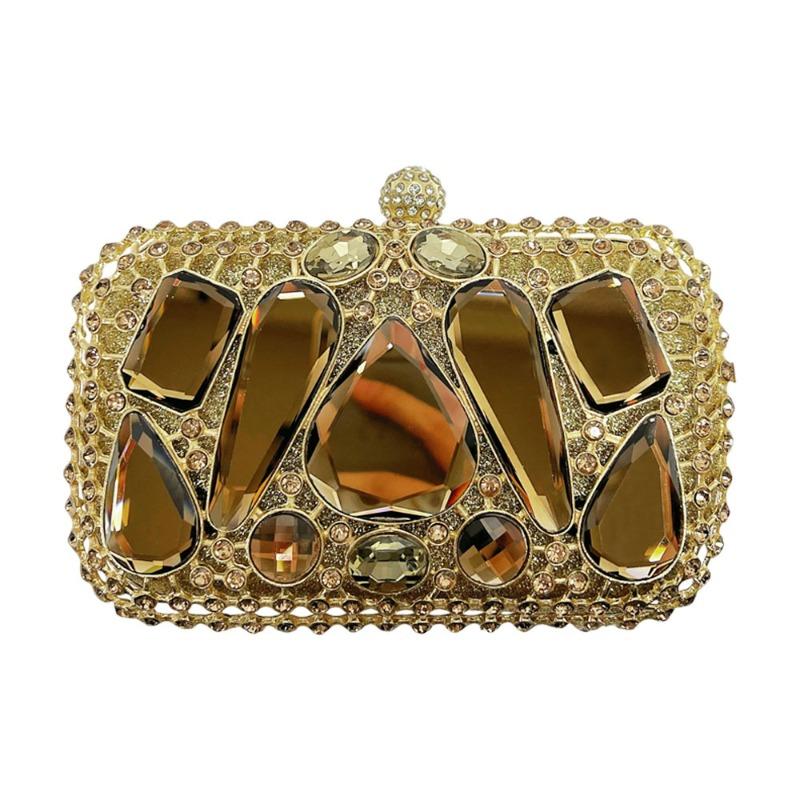 Borsa a Mano - Raffinata Borsa da Sera con Intarsi di Diamanti, Borsa a Mano con Catena, Borsa da Donna