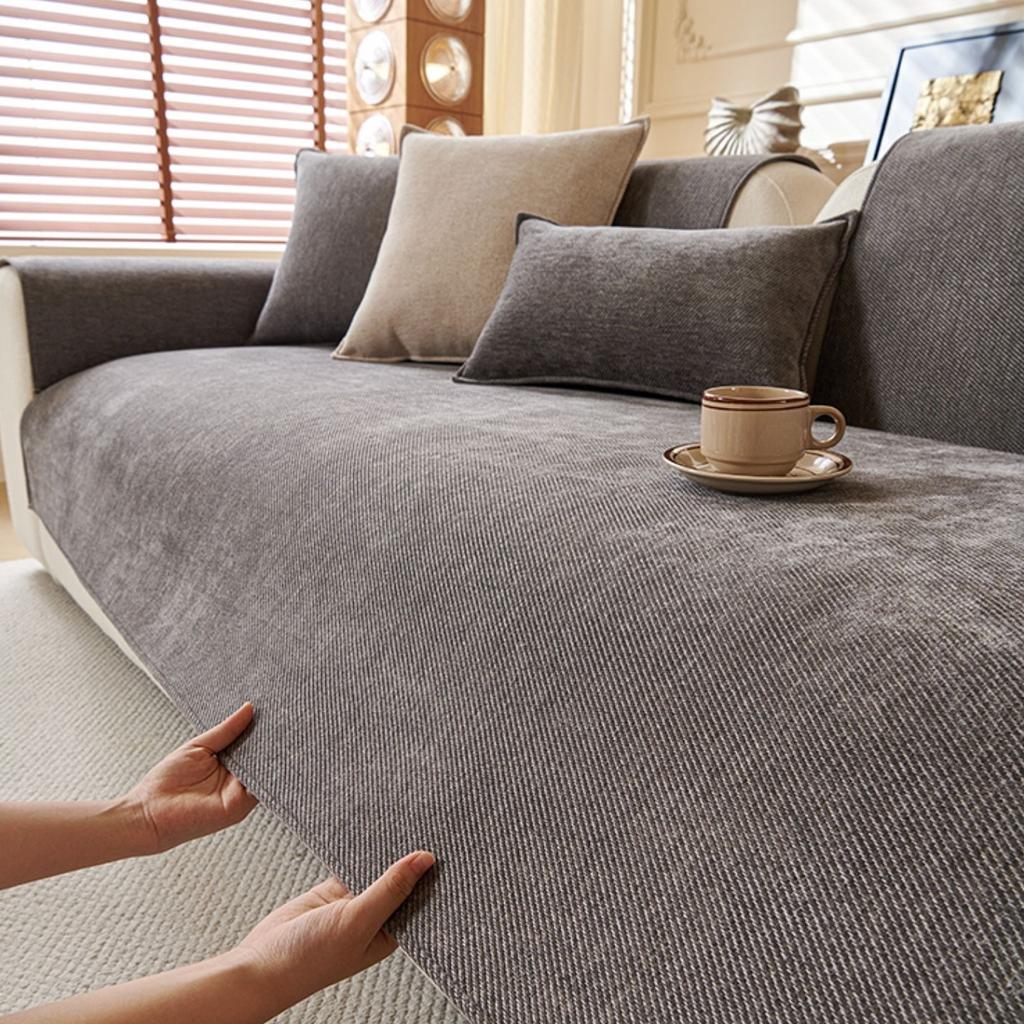 Minimalistische Twill Chenille Anti-Rutsch Sofaabdeckung für alle Jahreszeiten Wohnzimmermöbel Dekor Couchkissenbezug Überwurf