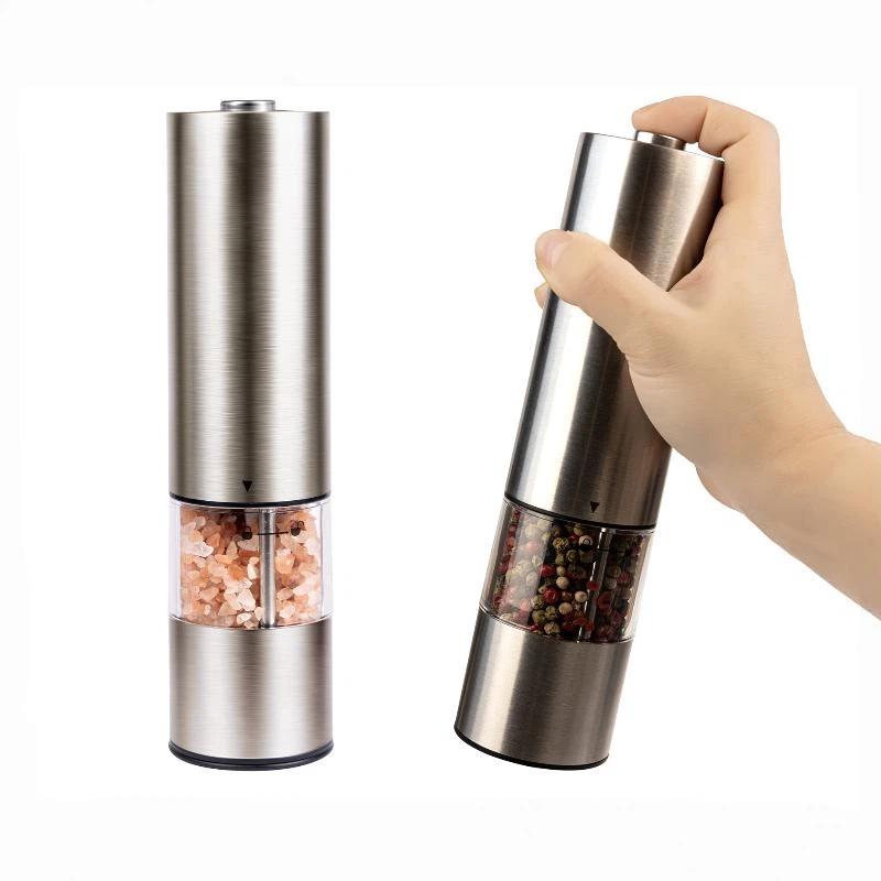 1Pcs Stainless Steel Automatic Spice Mill With Led Indicator Light Battery‑Powered Salt And Pepper Grinder For Home Kitchen