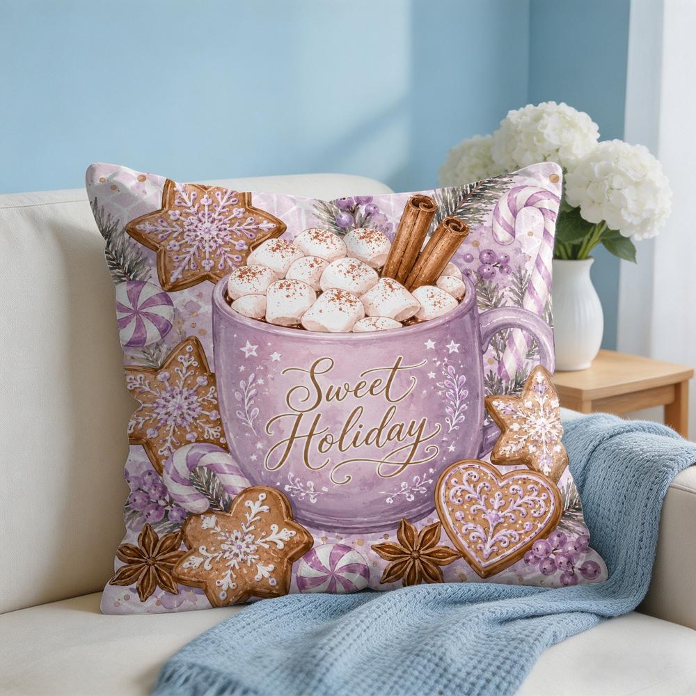 Christmas Pink Gingerbread Cushion Cover Square Pillow Bedroom Sofa Leisure Comfort Living Room Home Decoration X