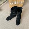 2025 Frühling und Herbst Damen Wildleder Runde Spitze Flacher Boden Temperament Innere Höhenerhöhung 3CM Ein Pedal Stiefel Rauchrohrstiefel